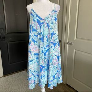 Lilly Pulitzer Blue and Pink Paisley A-Line Slip Dress 100% silk Size M
